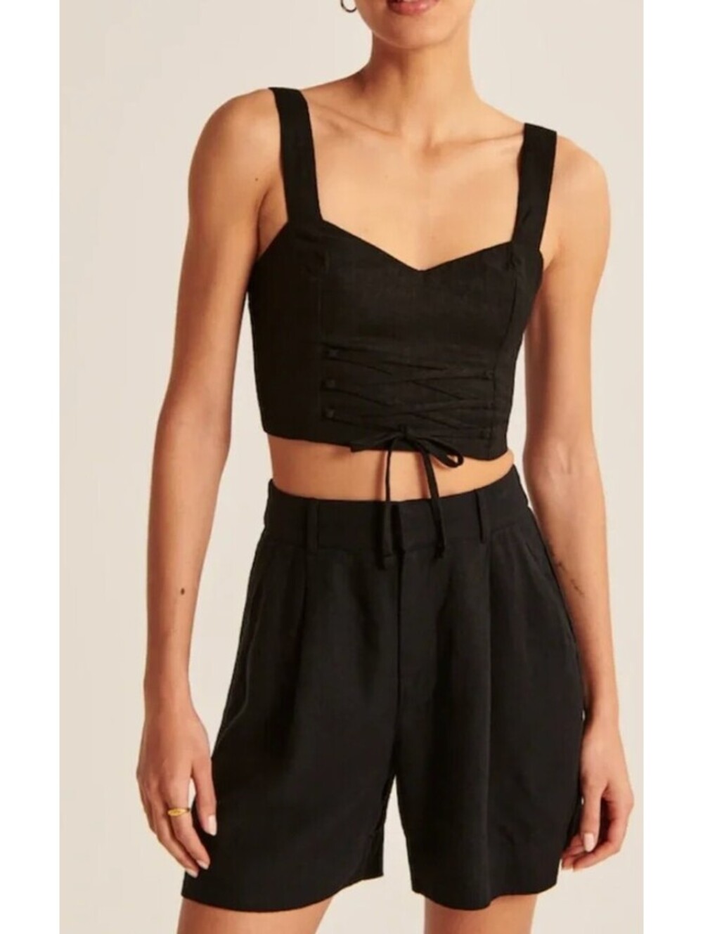 Abercrombie & Fitch 6" Linen Blend Tailored Shorts Black Small High Rise Pleated